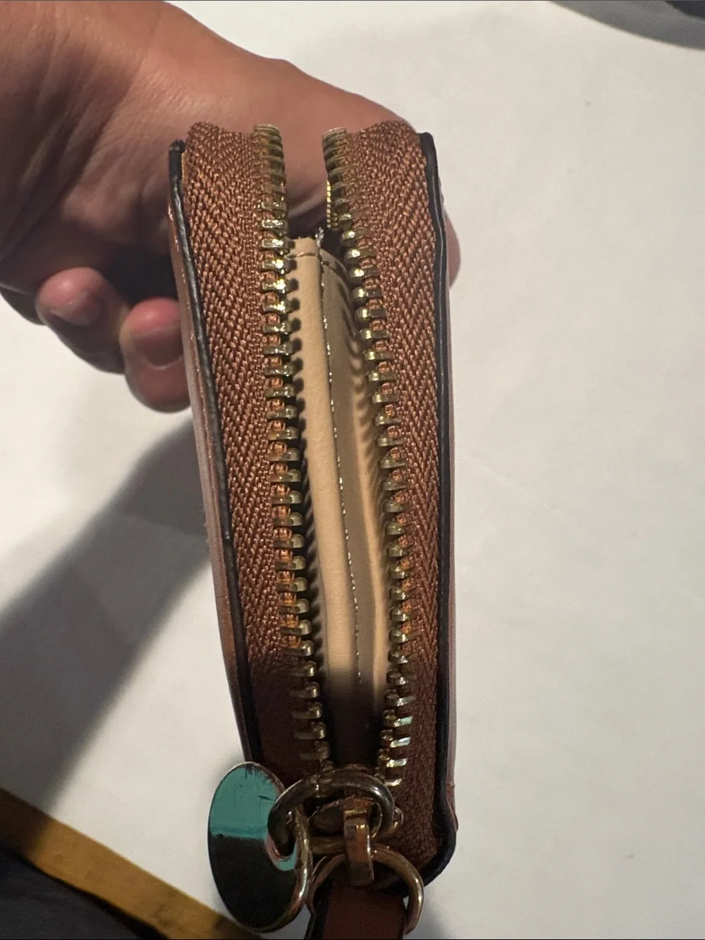 Nine West Tan and Cream Zip Wallet with Gold Logo